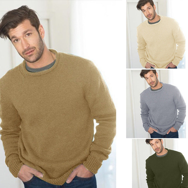 Strickpullover Herren | Grobstrick Rundhals | Bequemer Pullover