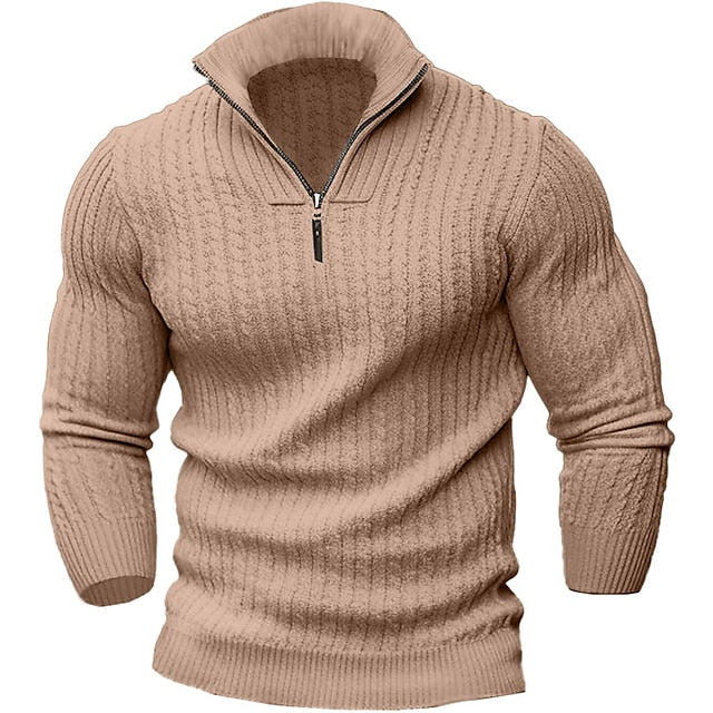 Herren Strickshirt | Half-Zip Kragen | Warmes Twisted Knit | Herbst & Winter | Polyester