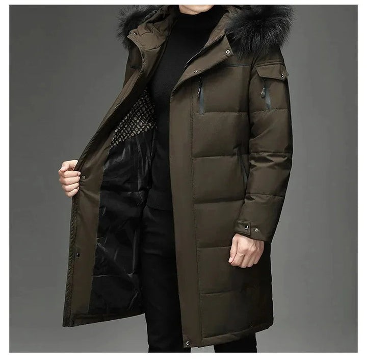 Parka Herren | Langer Mantel mit Kunstfellkapuze | Warme Winterjacke Herren