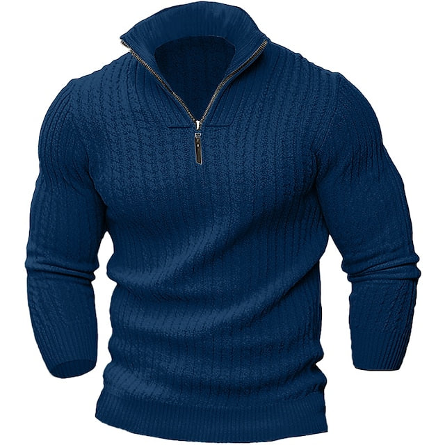 Herren Strickshirt | Half-Zip Kragen | Warmes Twisted Knit | Herbst & Winter | Polyester