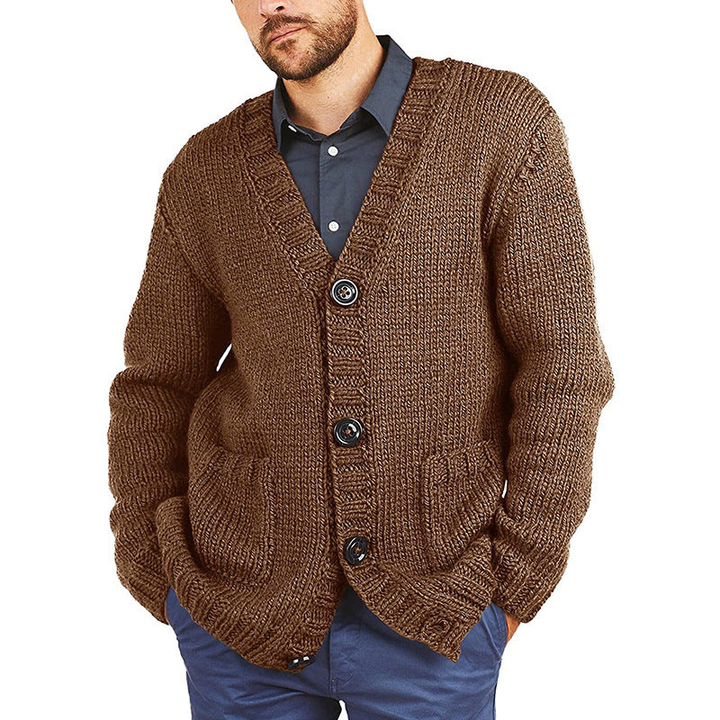 Cardigan Herren | Pullover mit V-Ausschnitt | Grobstrick Design