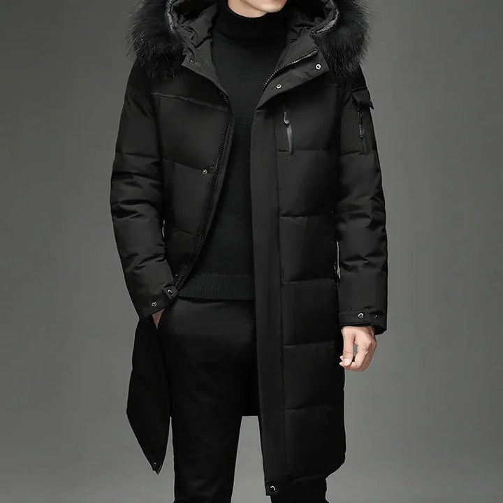 Parka Herren | Langer Mantel mit Kunstfellkapuze | Warme Winterjacke Herren