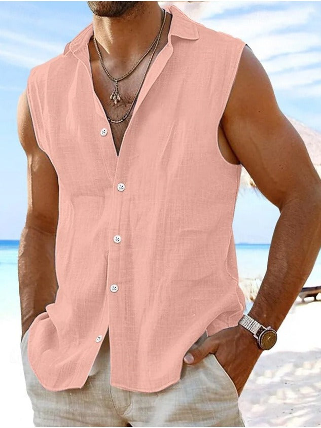 Herrenhemd | Ärmelloses Sporthemd mit Knopfverschluss & Kragen | Sommerliche Freizeitkleidung