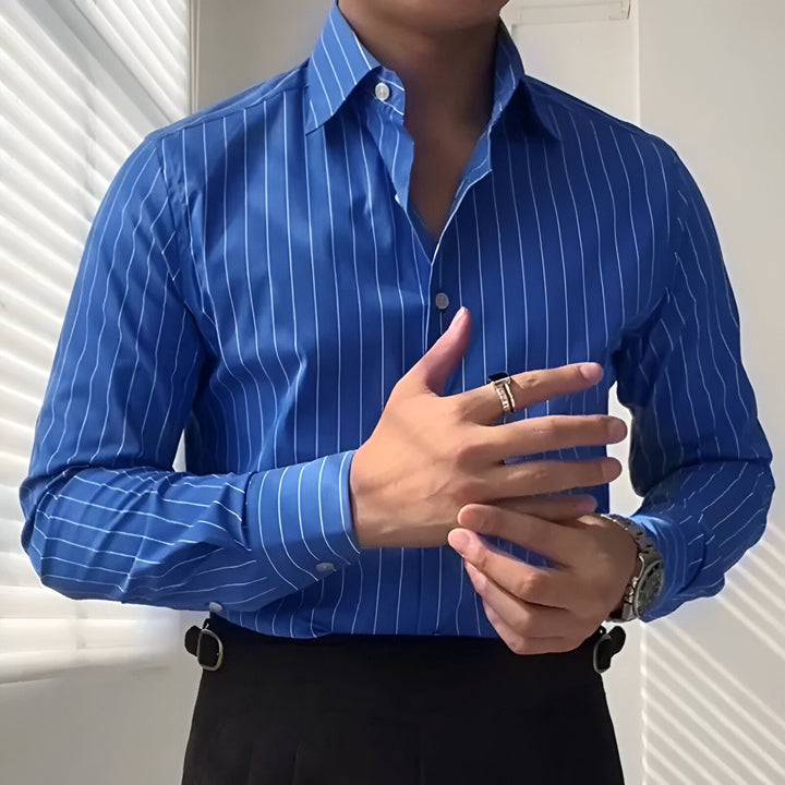 Herren Hemd | Gestreift & Bügelfrei | Klassischer Kragen | Lange Ärmel