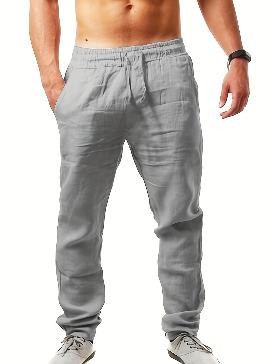 Herren Leinenhose | Lockerer Schnitt | Elastischer Bund | Sommer
