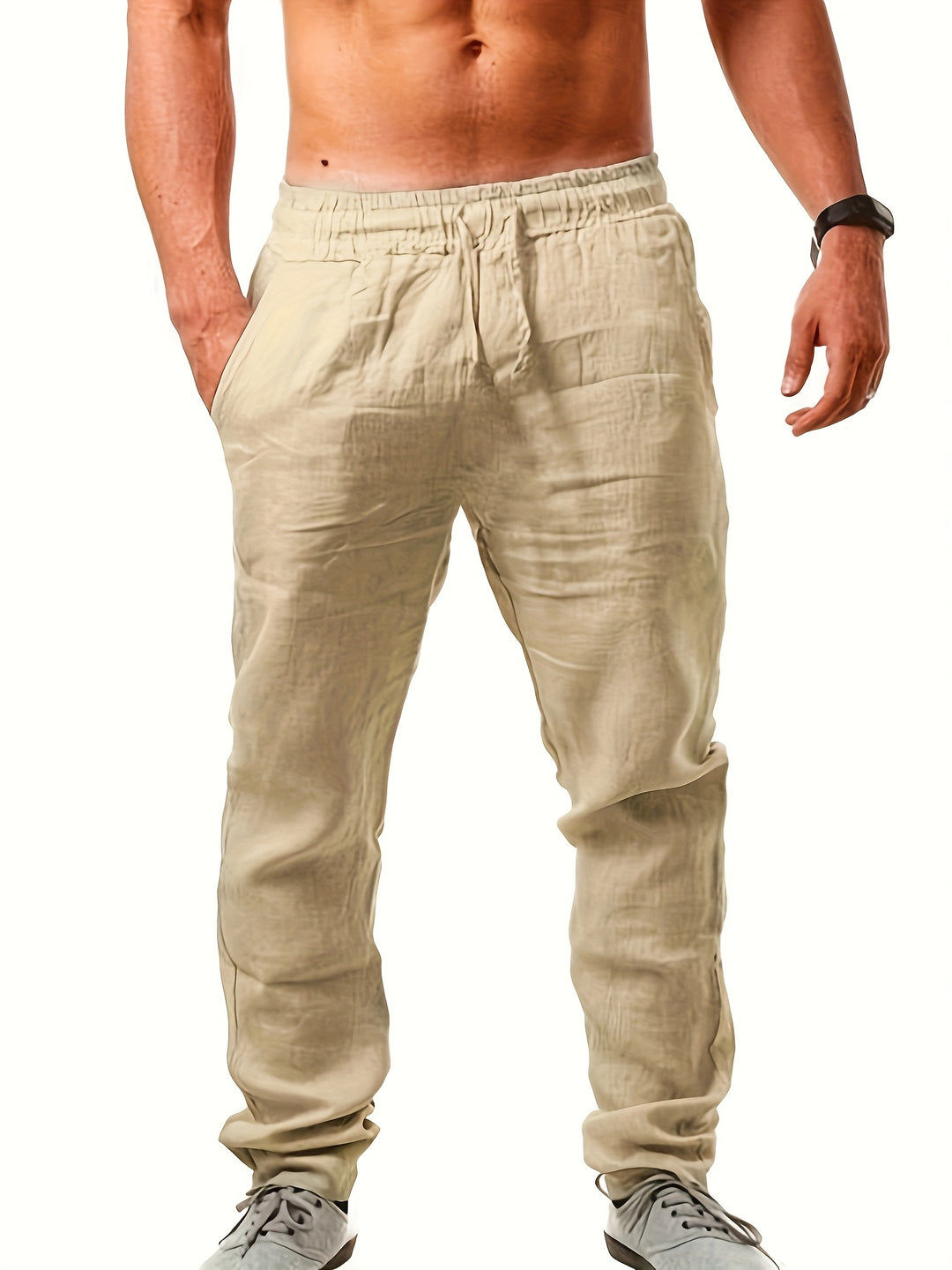 Herren Leinenhose | Lockerer Schnitt | Elastischer Bund | Sommer