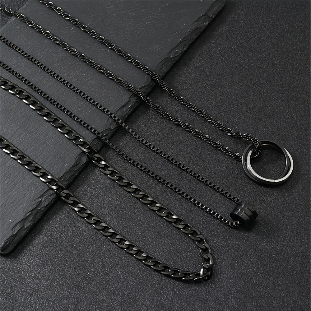 Herren Halskette | Retro Elegant | Mehrlagig | Ringanhänger