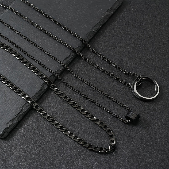 Herren Halskette | Retro Elegant | Mehrlagig | Ringanhänger