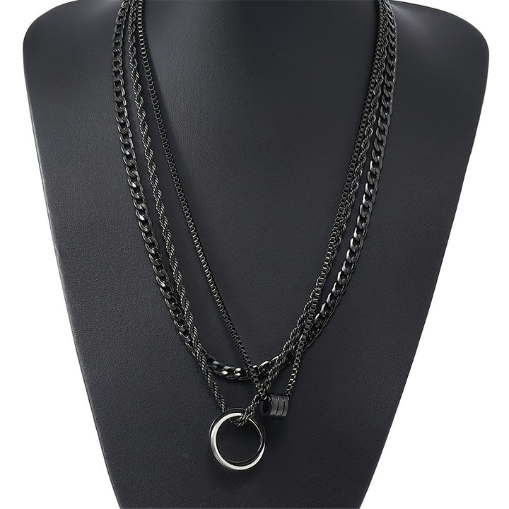 Herren Halskette | Retro Elegant | Mehrlagig | Ringanhänger