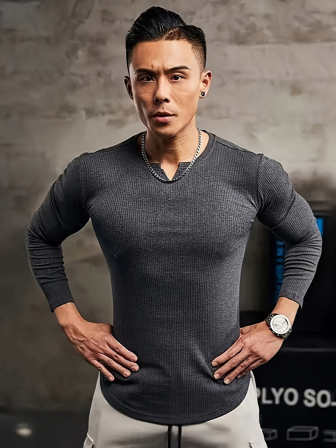 Herren Langarmshirt | Slim Fit | Gerippt | Freizeit