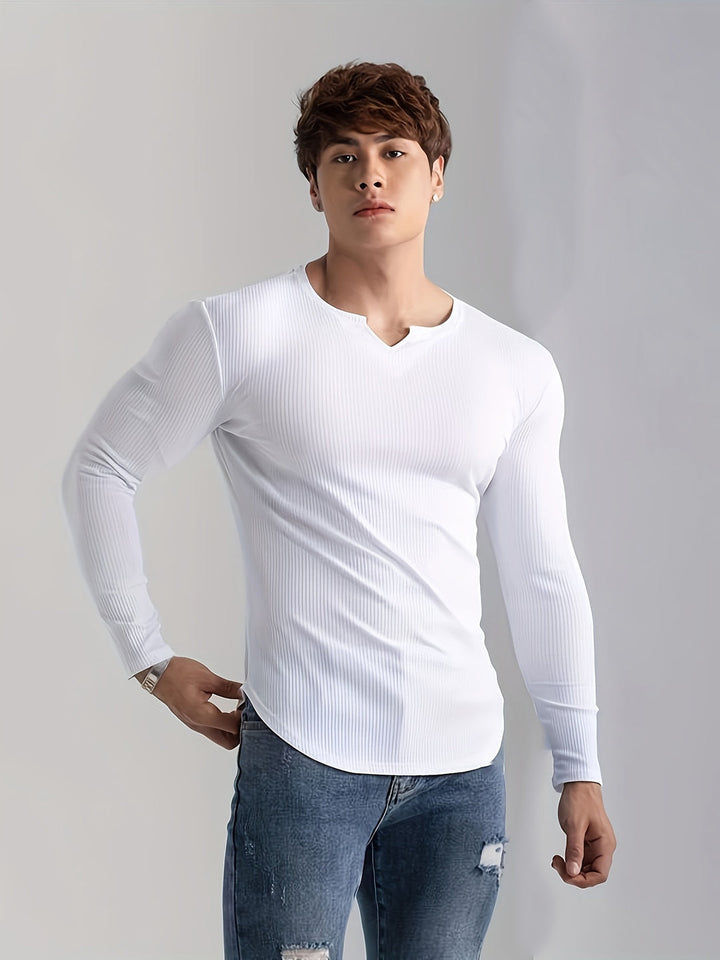 Herren Langarmshirt | Slim Fit | Gerippt | Freizeit