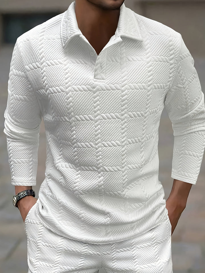 Herren Polo Shirt | Gebrochenes Jacquard | Stilvoll & Lässig | Frühling & Herbst