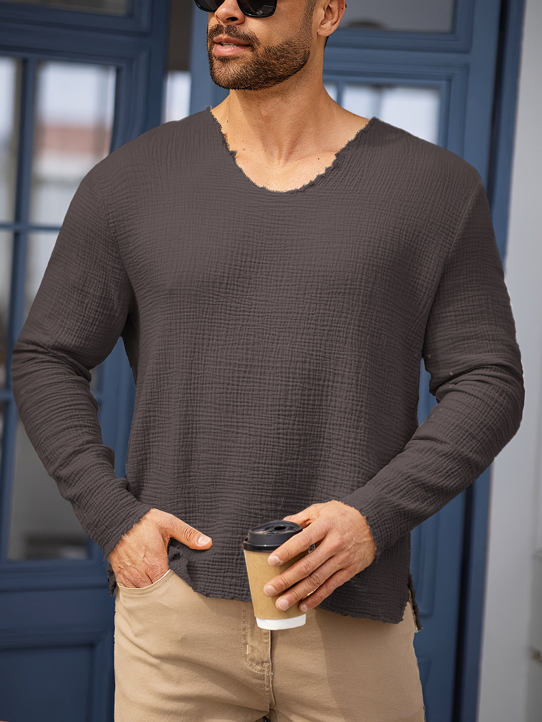 Herren Hemd | Relaxed Fit | V-Ausschnitt | Sommer