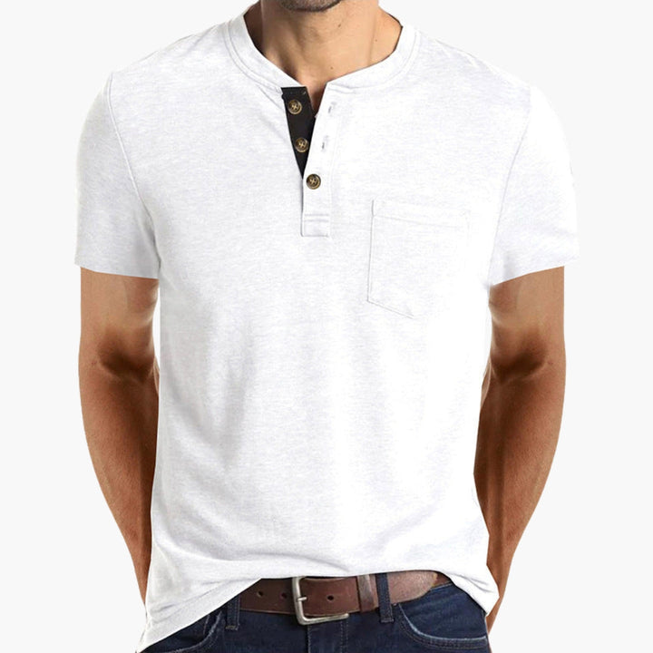 Herren T-Shirt | Straight | Mit Knöpfen | Sommer