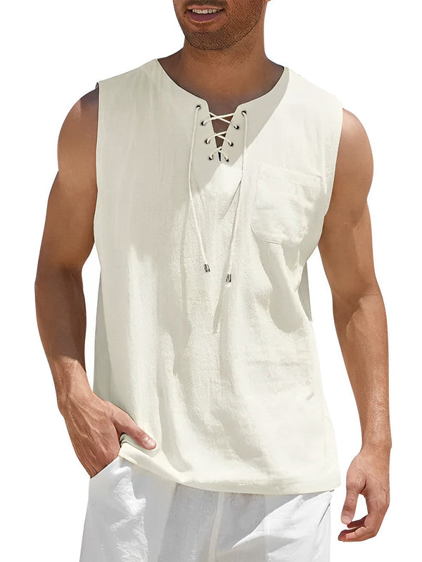 Herren Tanktop | Gerade Passform | Mit Schnürkragen | Sommer
