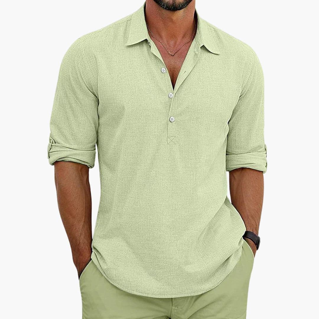 Herren Langarmshirt | Henley-Kragen | Lockerer Schnitt | Sommer