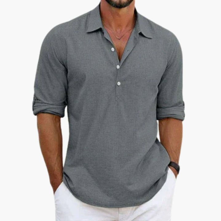 Herren Langarmshirt | Henley-Kragen | Lockerer Schnitt | Sommer