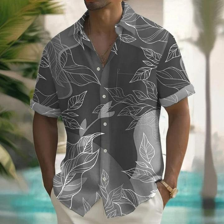 Herren Shirt | Kurze Ärmel | Tropisches Palmblatt Muster | Sommer