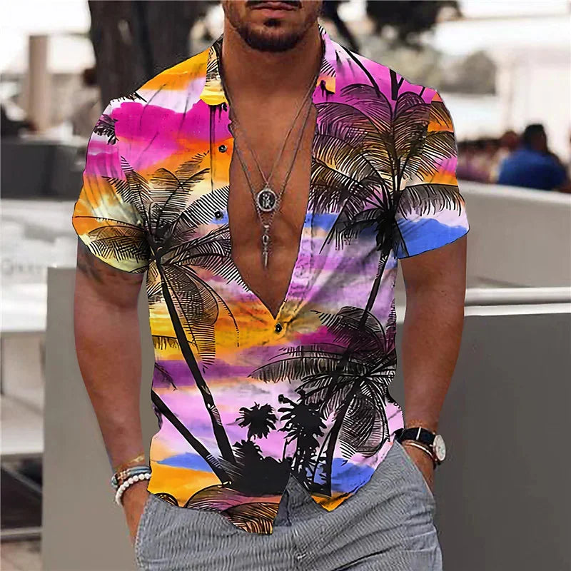 Herren Shirt | Botanisches Muster | Strandstil | Sommer