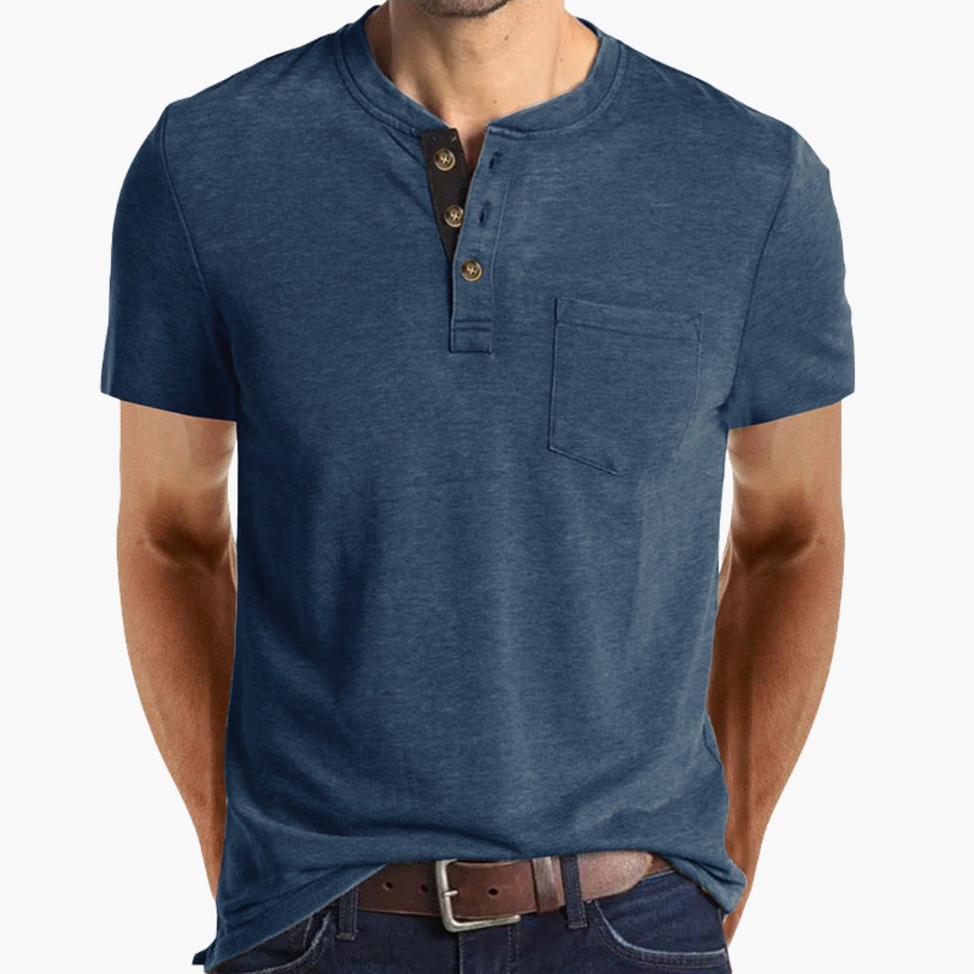 Herren T-Shirt | Straight | Mit Knöpfen | Sommer
