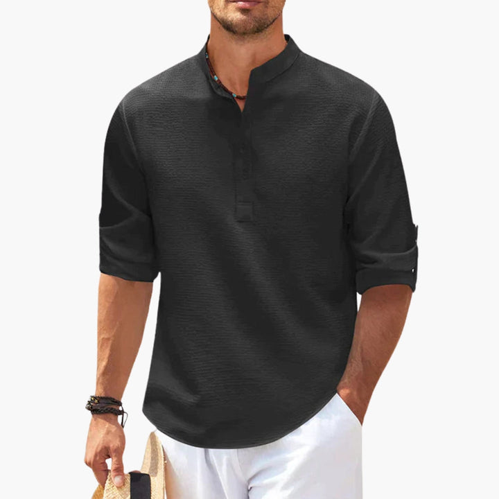 Herren Longsleeve | Straight | Stehkragen | Sommer