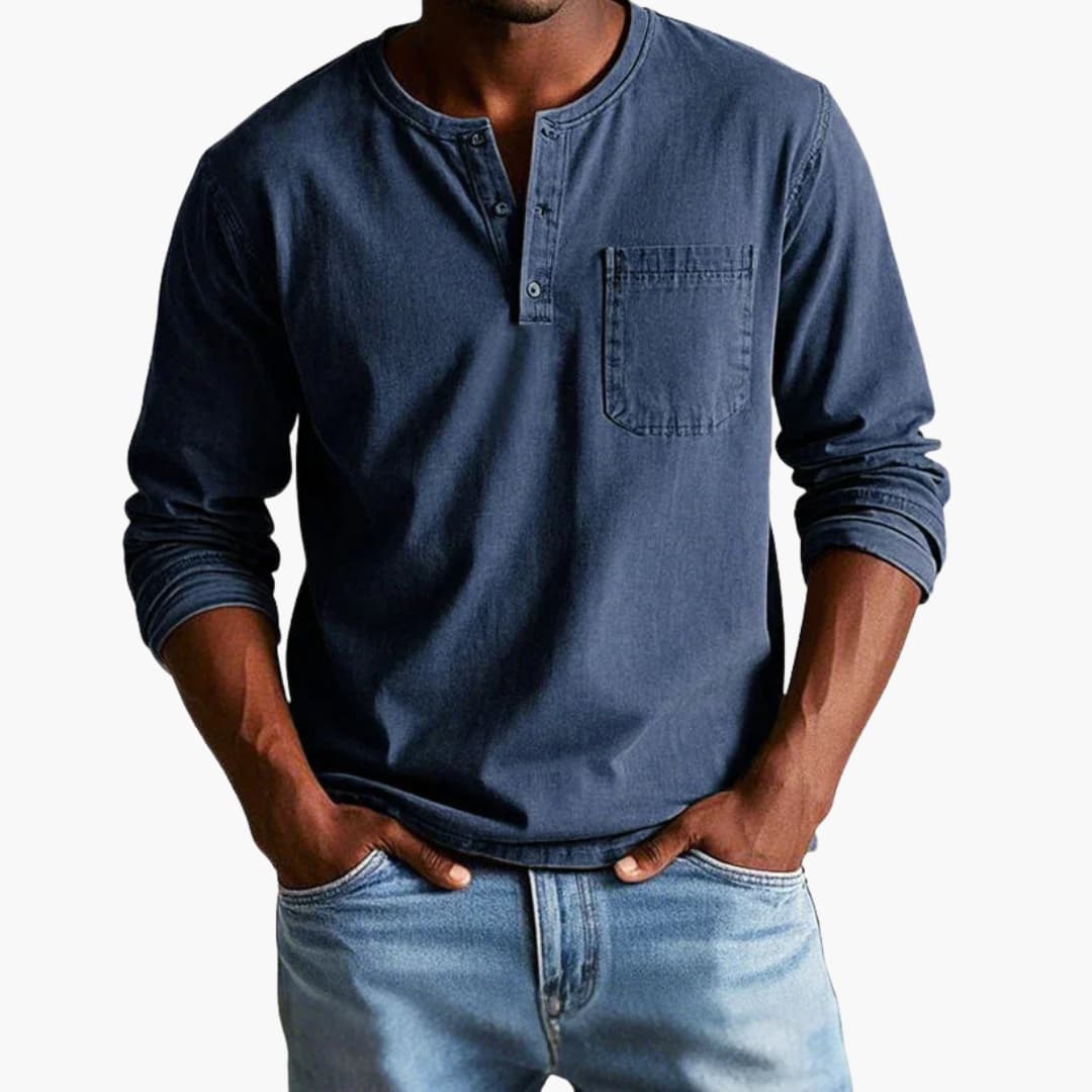 Herren Longsleeve | Straight | Mit Knöpfen | Herbst