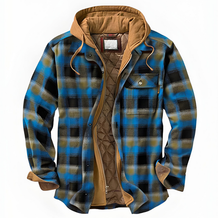 Jacke Herren | Winterjacke Herren Kapuze | Kariertes Gefüttert Casual