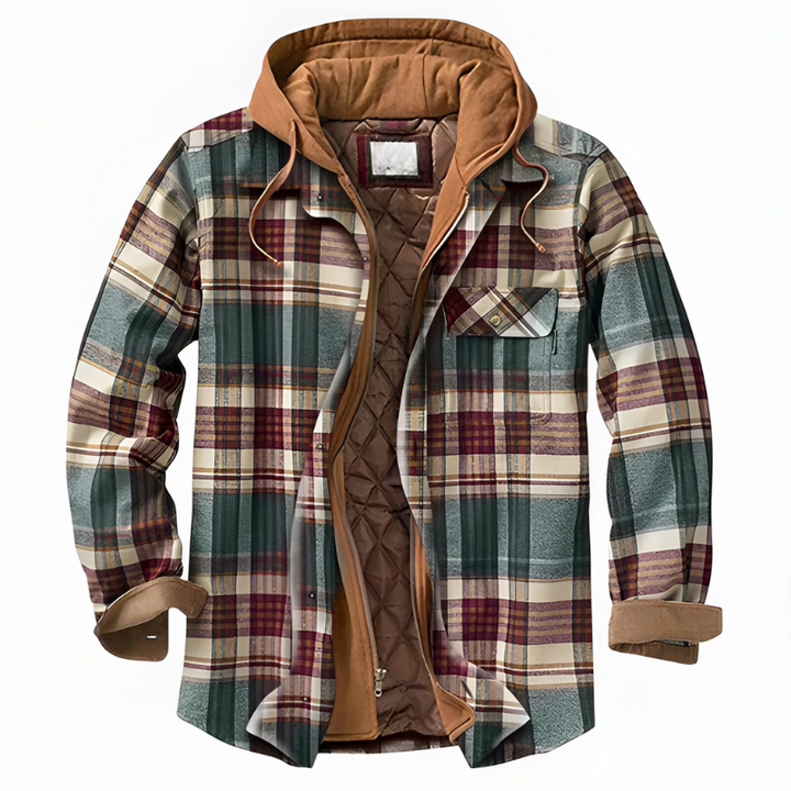 Jacke Herren | Winterjacke Herren Kapuze | Kariertes Gefüttert Casual