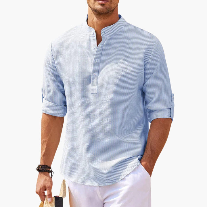Herren Longsleeve | Straight | Stehkragen | Sommer