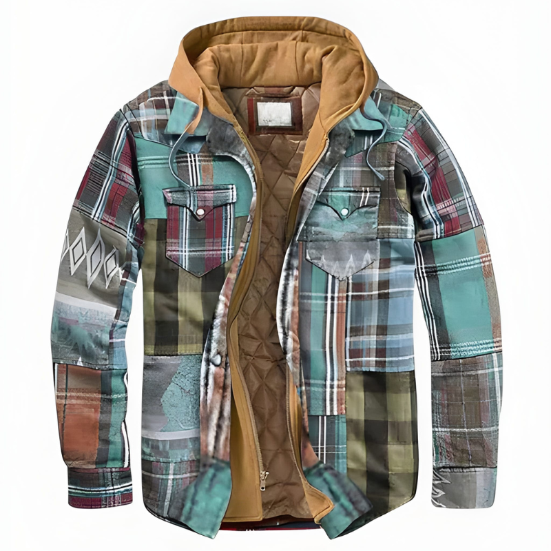 Jacke Herren | Winterjacke Herren Kapuze | Kariertes Gefüttert Casual