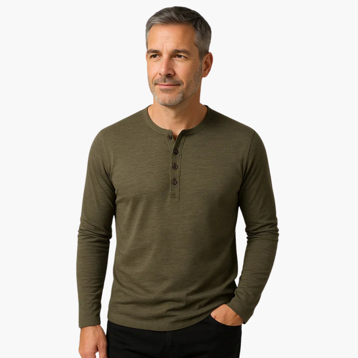 Herren Langarmshirt | Henley-Ausschnitt | Schmale Passform | Sommer