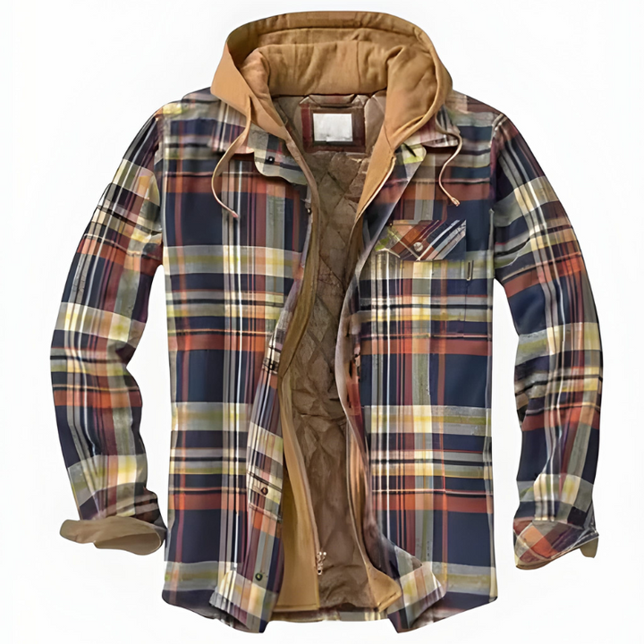Jacke Herren | Winterjacke Herren Kapuze | Kariertes Gefüttert Casual