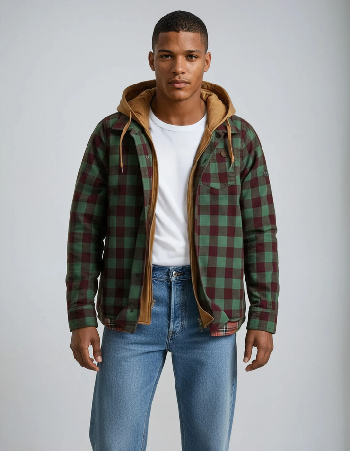 Jacke Herren | Winterjacke Herren Kapuze | Kariertes Gefüttert Casual