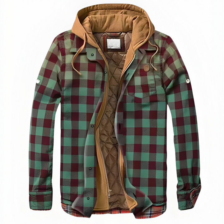 Jacke Herren | Winterjacke Herren Kapuze | Kariertes Gefüttert Casual