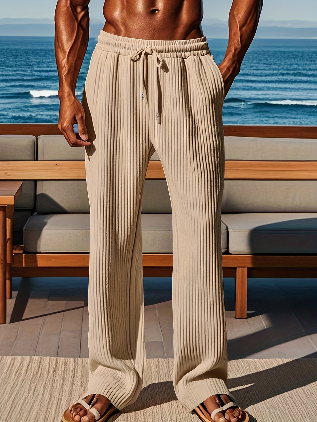 Herren Hose | Gerippte Struktur &amp; Kordelzug | Sommer