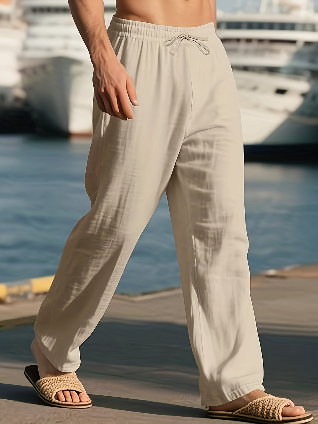 Herren Hose | Weite Beine | Mit Elastikbund | Sommer