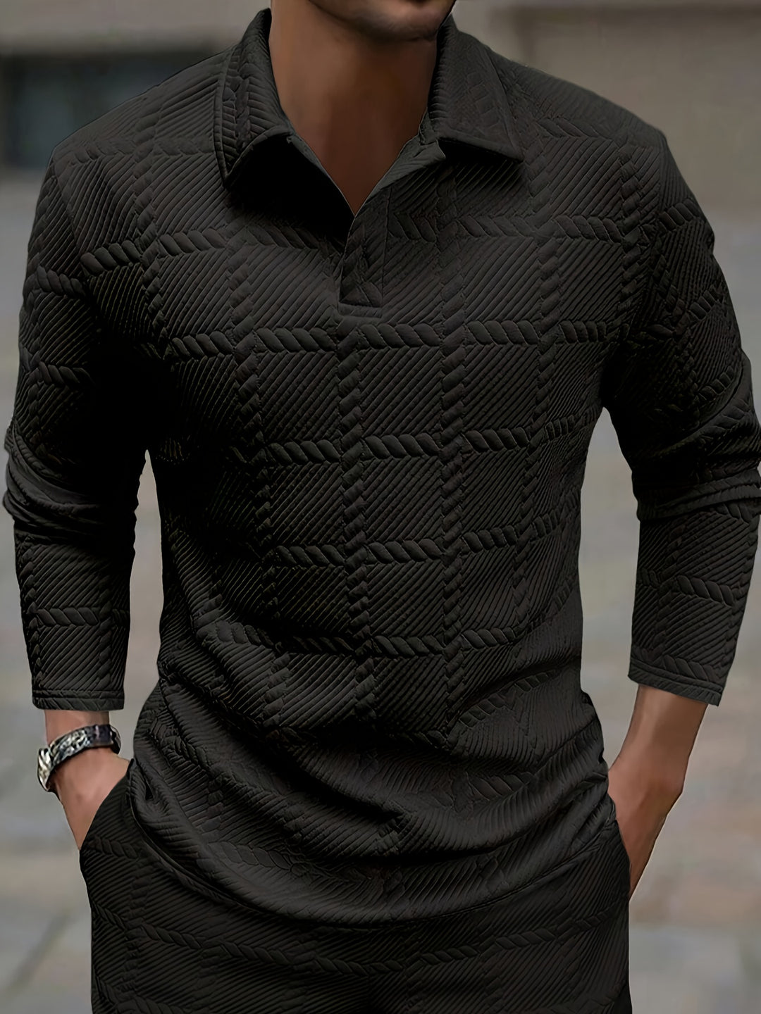 Herren Polo Shirt | Gebrochenes Jacquard | Stilvoll & Lässig | Frühling & Herbst