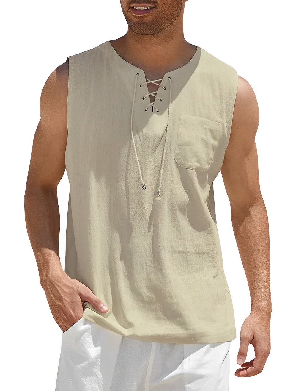 Herren Tanktop | Gerade Passform | Mit Schnürkragen | Sommer