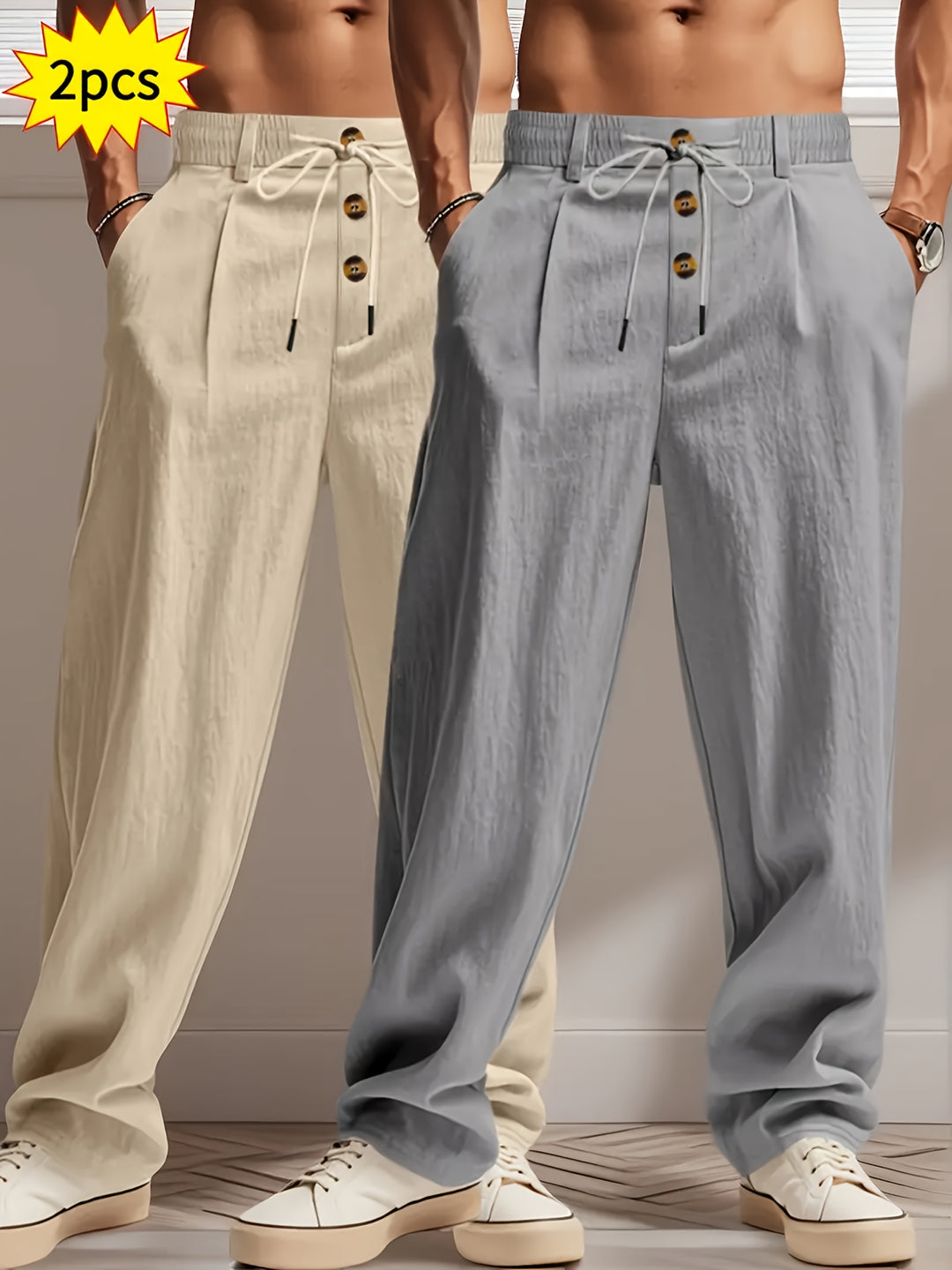Herren Hose | Weite Beine | Mit Kordelzug | Sommer