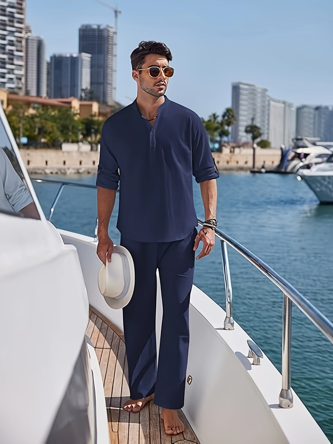 Herren Set | Elegant | Mit Stehkragen &amp; Kordel | Sommer