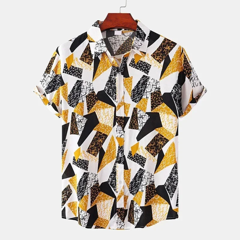 Herren Shirt | Kurze Ärmel | Patchwork Druck | Sommer