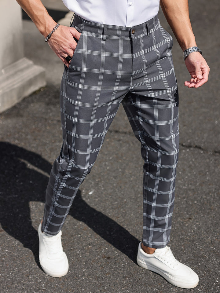 Herren Hose | Slimfit | Mit Knopfverschluss | Frühling Kariert