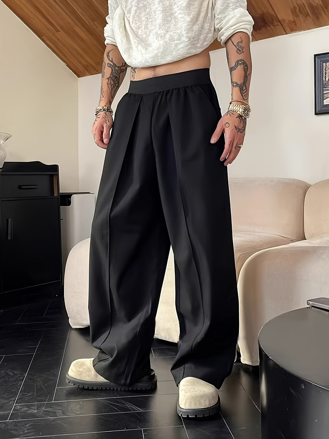 Herren Hose | Weite pijpen | Elastischer Bund | Sommer Lounge