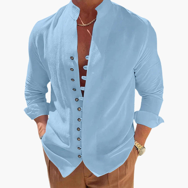 Herren Leinenhemd | Stehkragen | Knopfleiste | Sommer