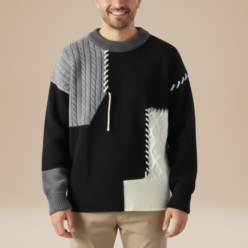 Pullover Herren | Patchwork Design | Warmer Herren Pulli