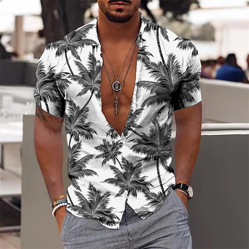 Herren Shirt | Botanisches Muster | Strandstil | Sommer