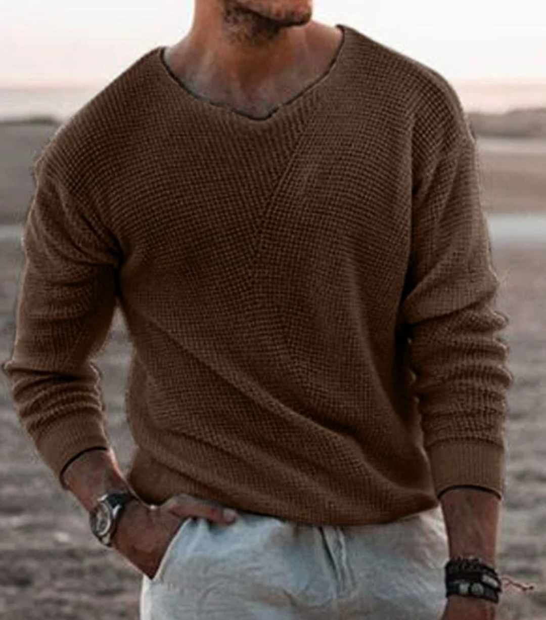 Herren Pullover | Lockerer Strick | V-Ausschnitt Langarm