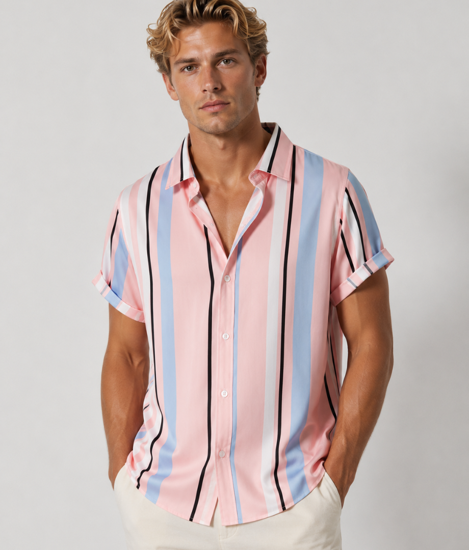 Herren Shirt | Breite Streifen | Klassischer Kragen | Sommer