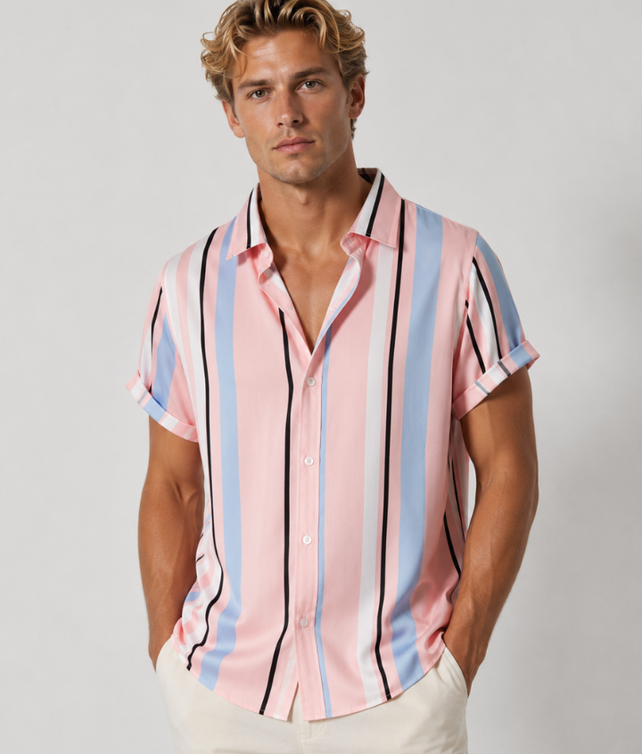 Herren Shirt | Breite Streifen | Klassischer Kragen | Sommer