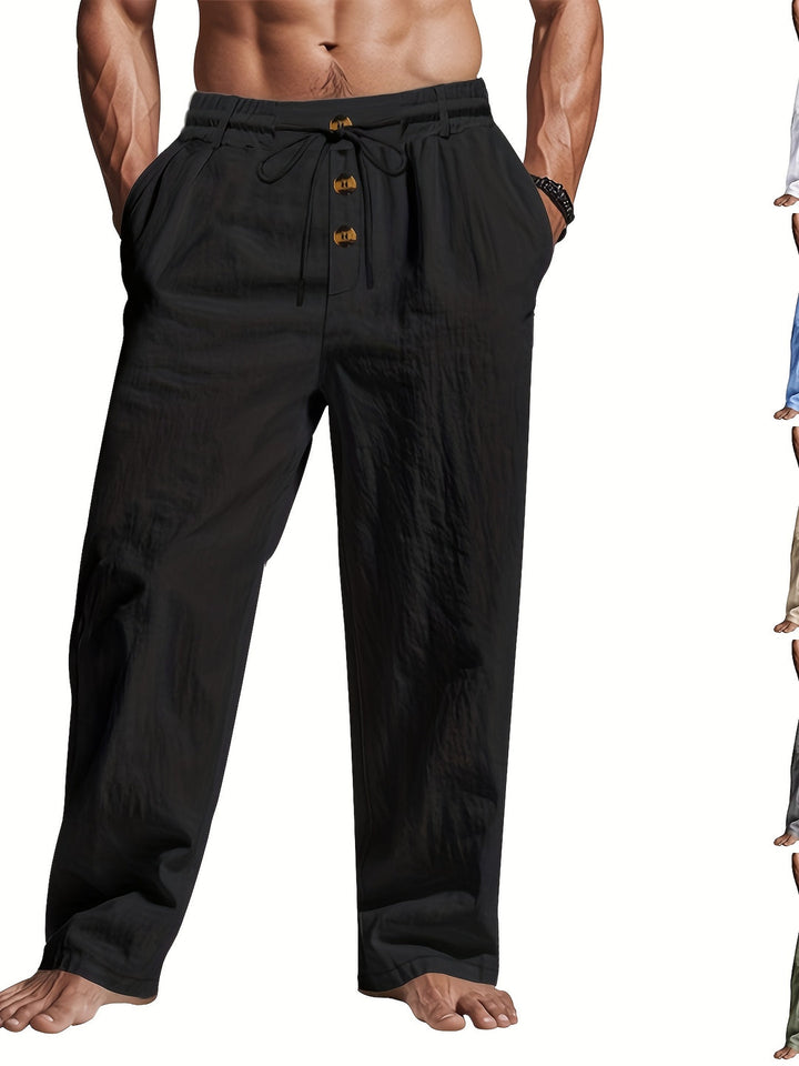 Herren Leinenhose | Leicht & Atmungsaktiv | Kordelzug & Multi-Knopf | Strand & Freizeit
